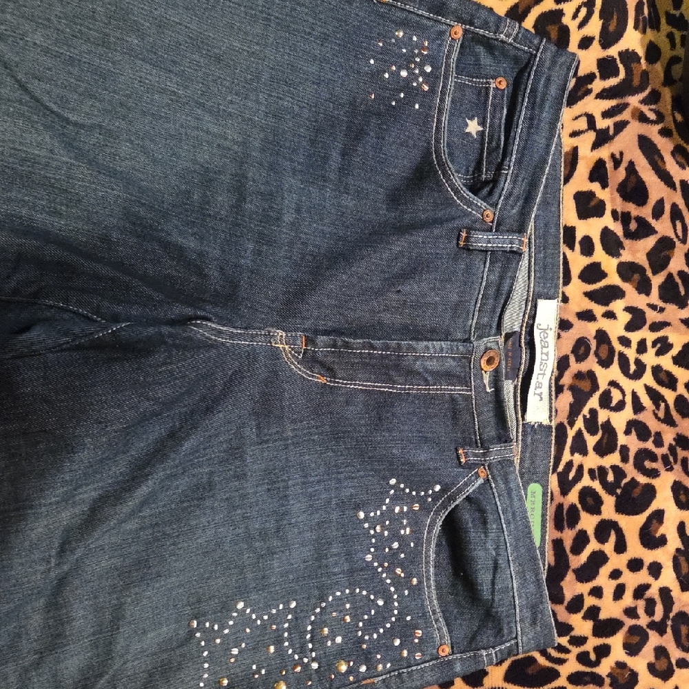 Johnny Was Dark Blue Star Embellished Boyfriend Jeans